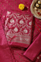Magenta Pink Colour Zari Woven Silk Unstitched Suit Fabric