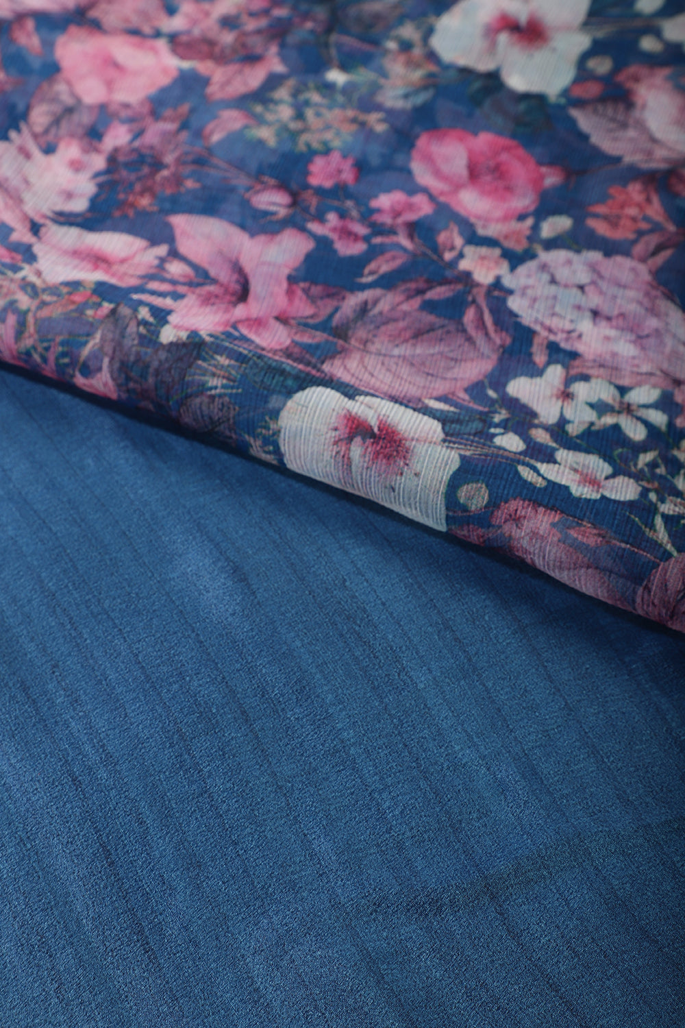 Blue Floral Printed Chiffon Saree