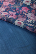 Blue Floral Printed Chiffon Saree