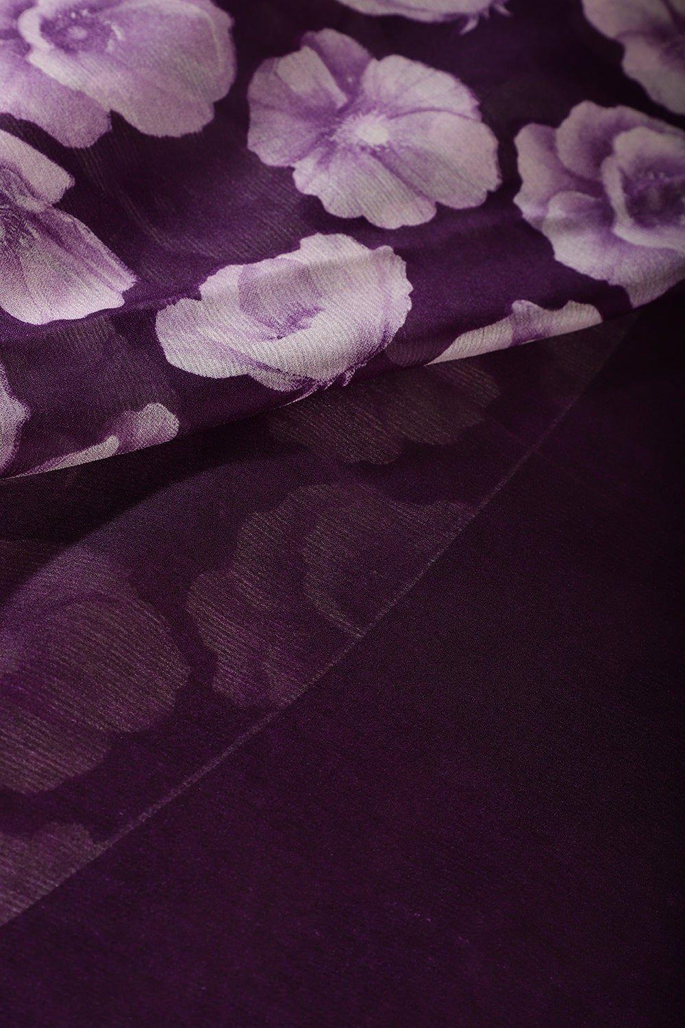 Purple Chiffon Floral Printed Saree