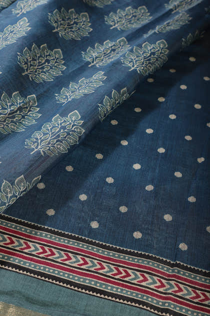 Blue Color Cotton Silk Printed Saree