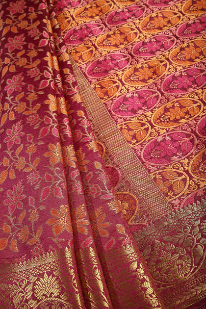 Burgundy Color Tussar Woven Silk Saree
