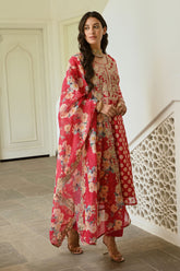 Fuchsia Pink Color Chanderi Printed Suit