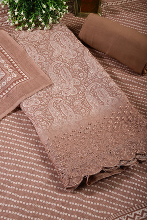 Peach Color Chanderi Cotton Floral Printed Unstitched Suit Material