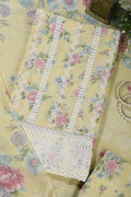 Mustard Color Cotton Flower Printed and Lace Work Unstitched Suit Fabric