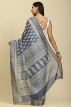 Blue Color Cotton Silk Boota Printed And Zari Woven Saree