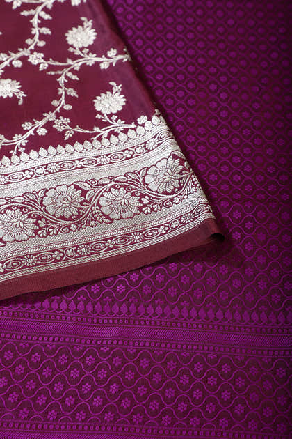 Wine Zari Woven Banarasi Silk Saree