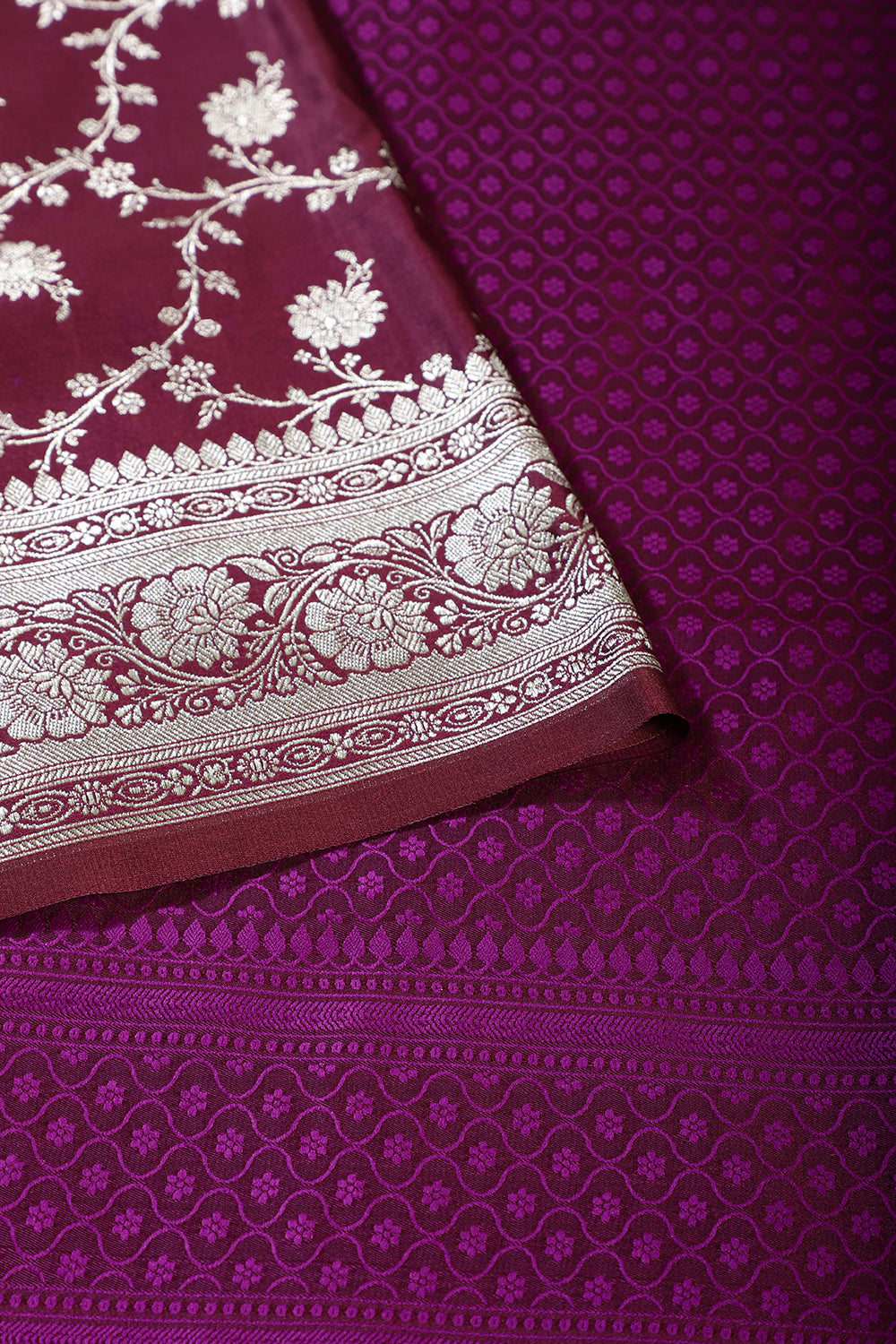 Wine Zari Woven Banarasi Silk Saree