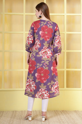 Purple Cotton Floral Printed Kurta