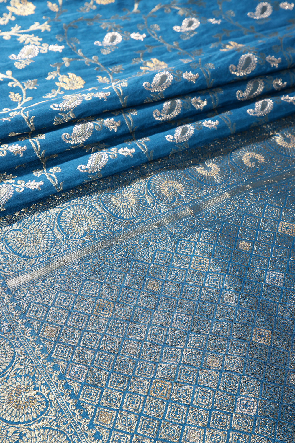 Flat Blue Colour Zari Woven South Silk Saree