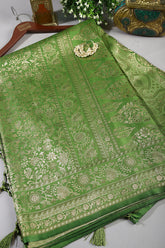 Khaki Green Colour South Silk Heavy Woven Saree
