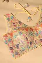 Light Mustard Brocade Sik Resham And Zari Woven Readymade Blouse