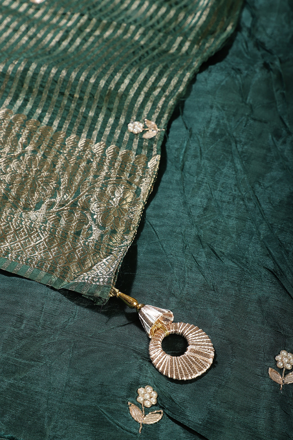 Green Jaipuri Silk Leheriya Printed And Embroidered Saree