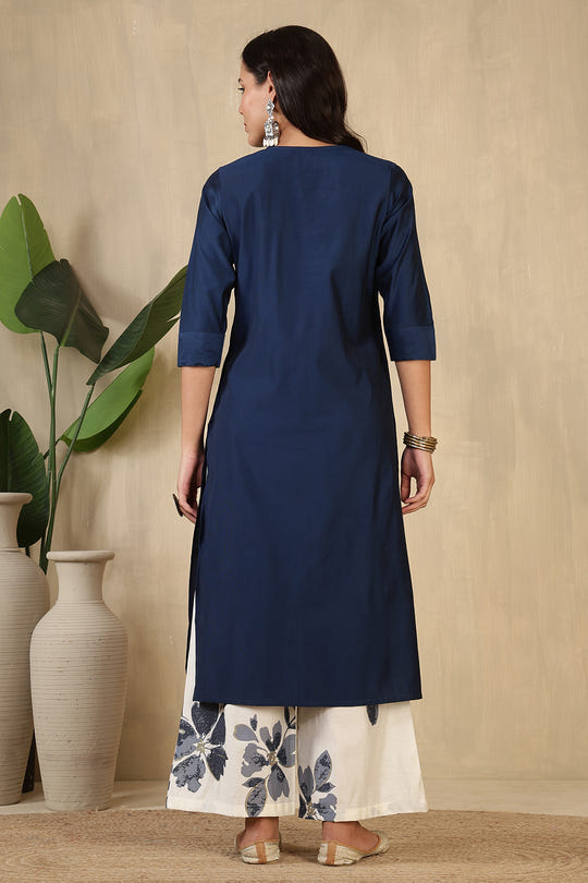 Navy Chanderi Cotton Kurta Set