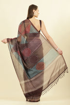 Brown Organza Cotton Printed Saree