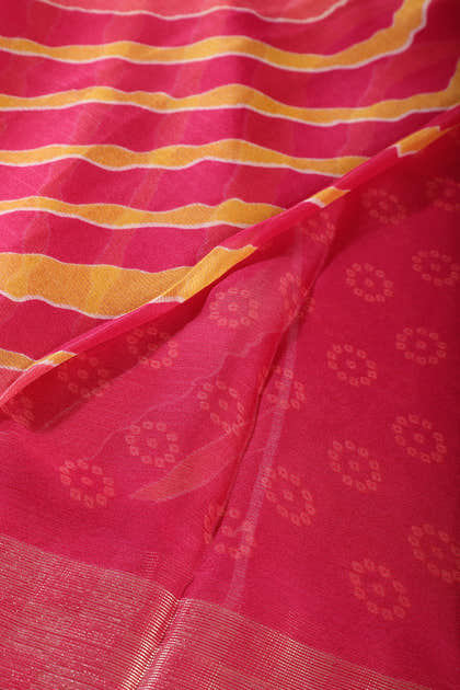 Fuchsia & Yellow Color Chiffon Printed Saree