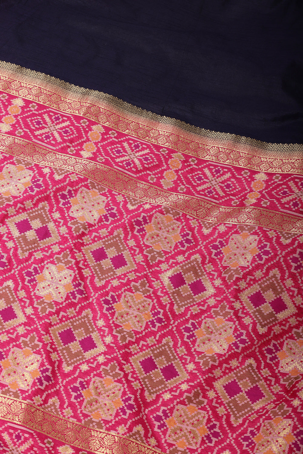Navy & Magenta Dual Toned Tussar Silk Patola Woven Saree