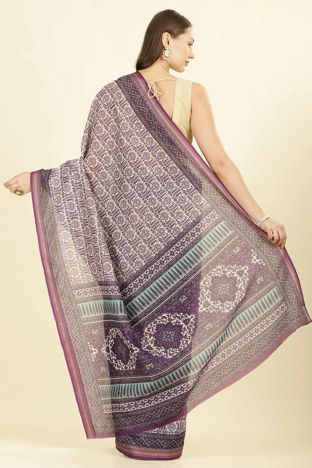 Purple Ajrakh Block Printed Cotton Saree