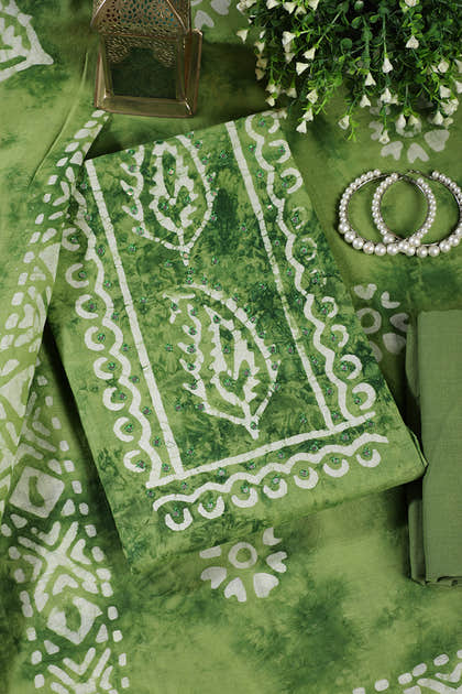 Green Shibori Printed Unstitched Suit Fabric