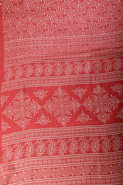 Red Printed & Woven Cotton Silk Saree