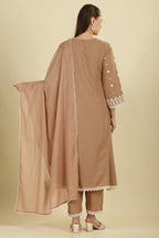 Light Brown Cotton Resham Floral Embroidered Anarkali Suit Set