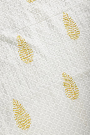 Pale Yellow Colour Cotton Printed & Resham Neck Embroidered Unstitched Suit