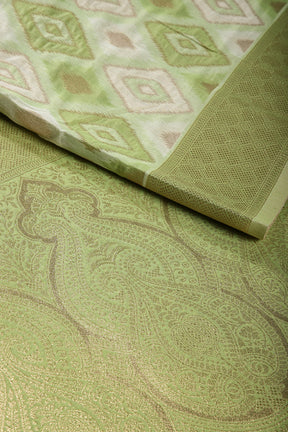 Pista Green Color Zari Woven Chanderi Cotton Saree