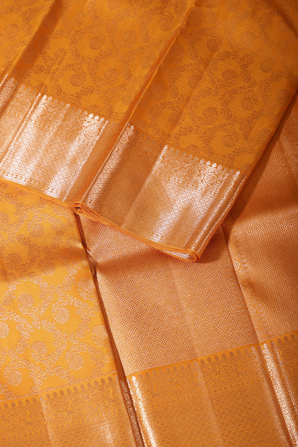 Mustard Color Kanjivaram Pure Silk Handloom Zari Saree with Patola Pattern