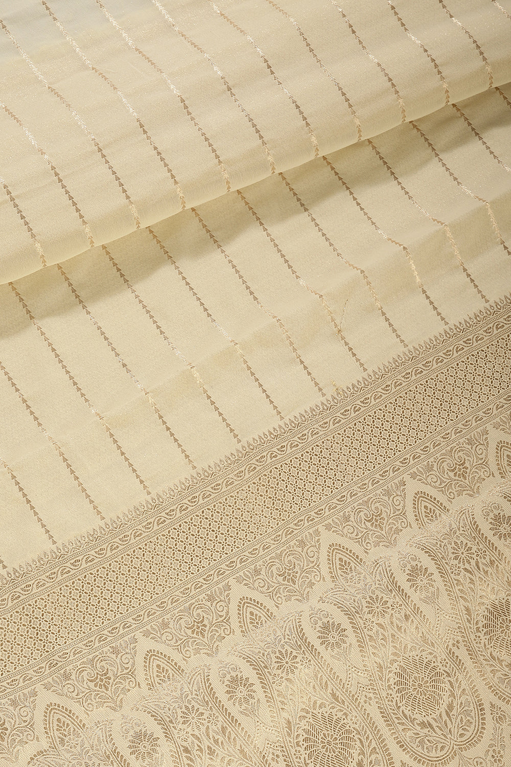 Cream Color Georgette Saree with Zari Pinstripes