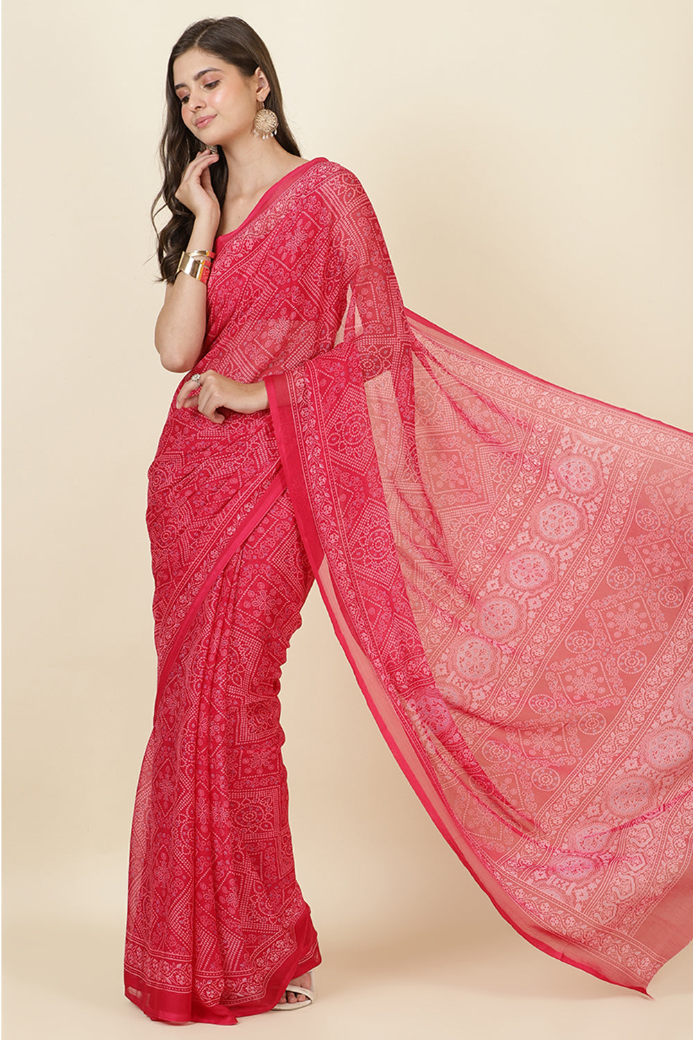 Rani Georgette Bandhani Printed Saree