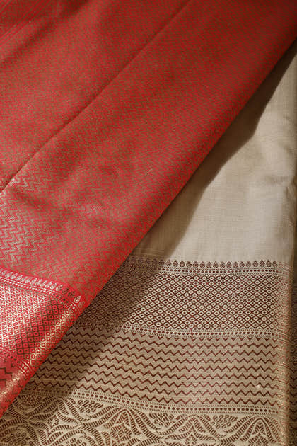 Beige Zari Woven Art Silk Saree