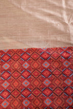 Beige Printed Tussar Silk Saree