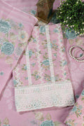 Pink Color Cotton Flower Printed and Lace Work Unstitched Suit Fabric