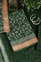 Bottle Green Warli Print Cotton Unstitched Suit Material