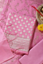 Pink Silk Zari Woven Unstitched Suit Fabric