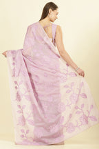Lavender Cotton Floral Resham Embroidered Saree