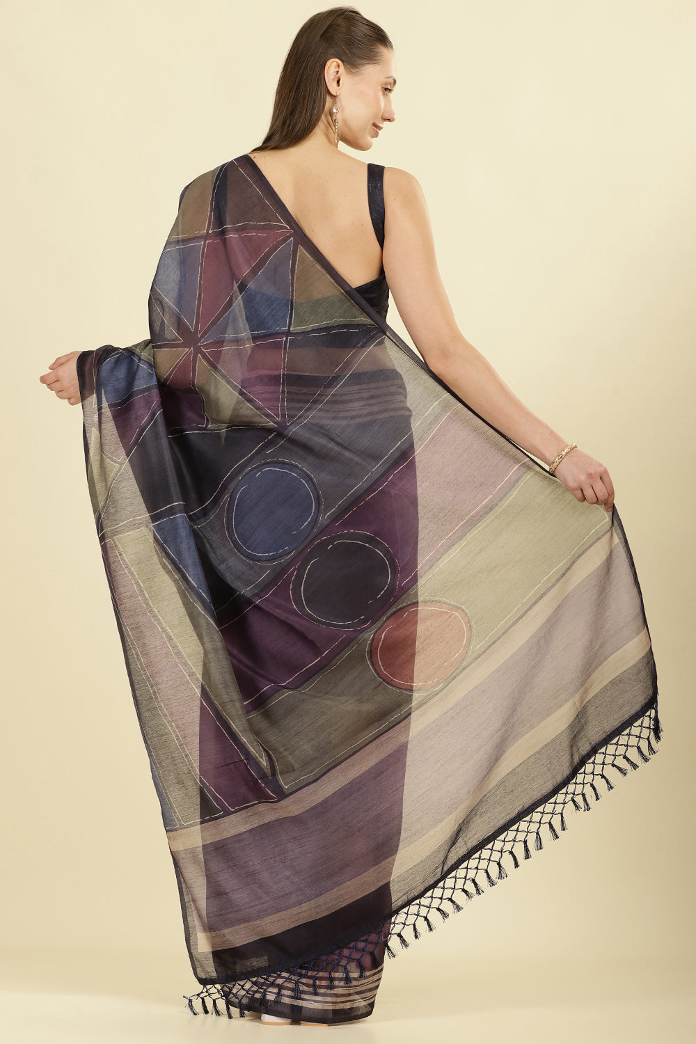 Navy Organza Cotton Printed Saree