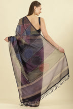 Navy Organza Cotton Printed Saree