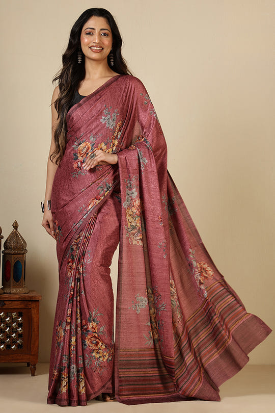 Dusty Pink Jacquard Silk Printed Saree