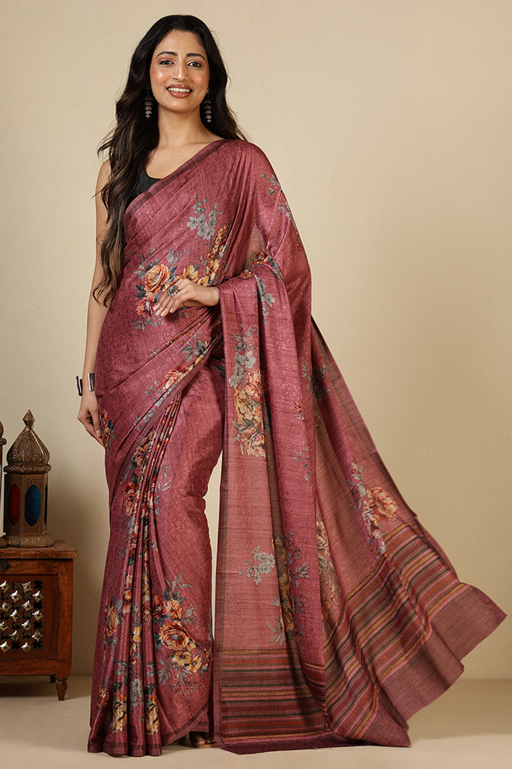 Dusty Pink Jacquard Silk Printed Saree