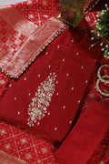 Maroon Chanderi Silk Gota-Patti Embroidered Unstitched Suit Fabric With Banarsi Woven Dupatta
