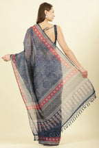 Navy Bandhani Printed Cotton Saree