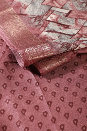 Dark Mauve Colour Cotton Silk Abstract Printed Saree