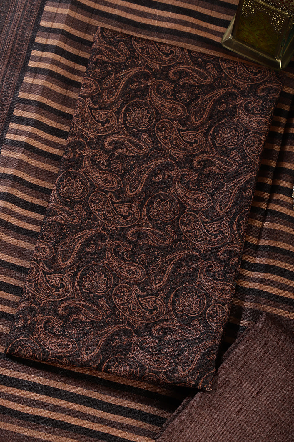 Brown & Black Digital Printed Chanderi Cotton Unstiched Suit Material