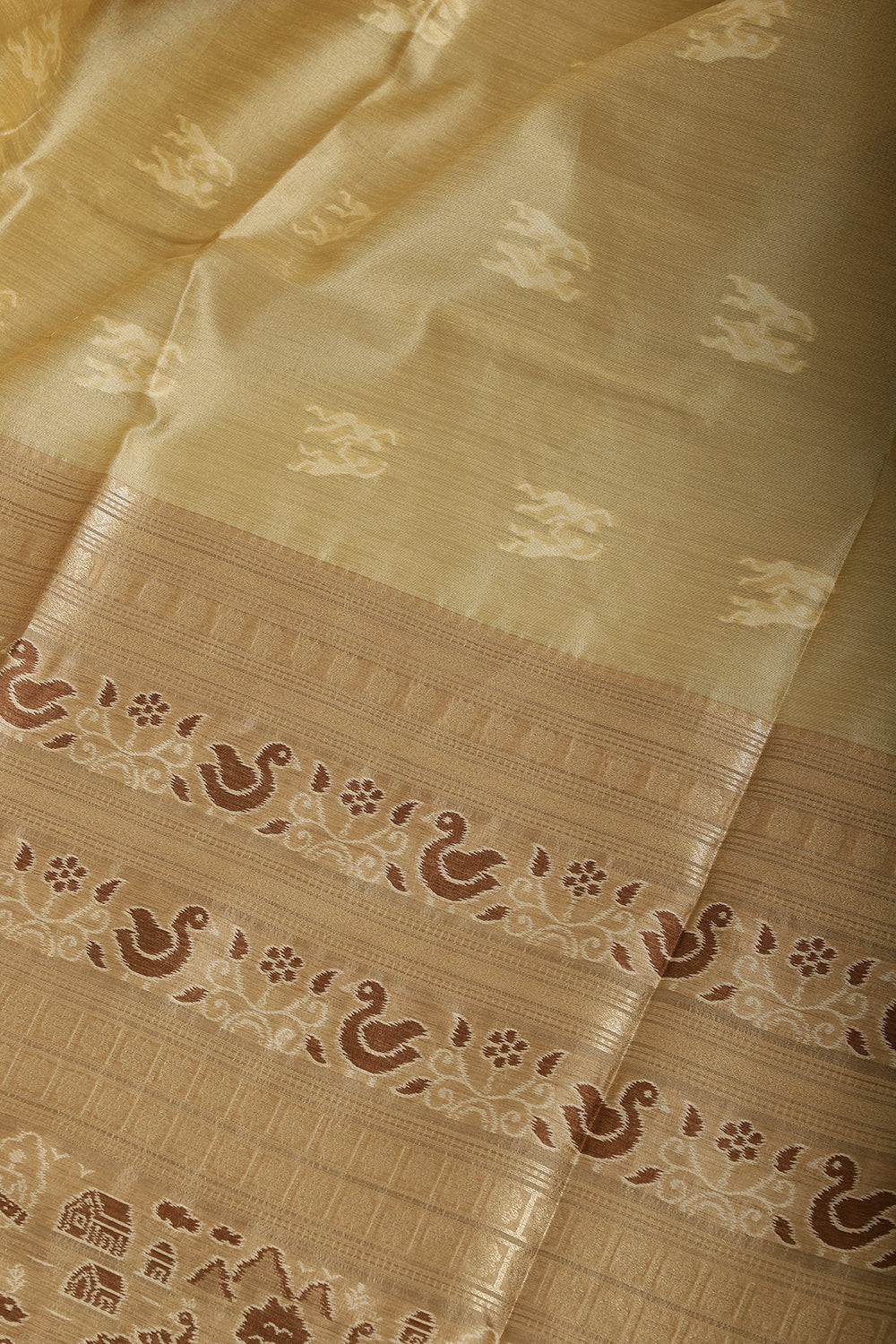 Beige Chanderi Silk Resham & Zari Woven Saree