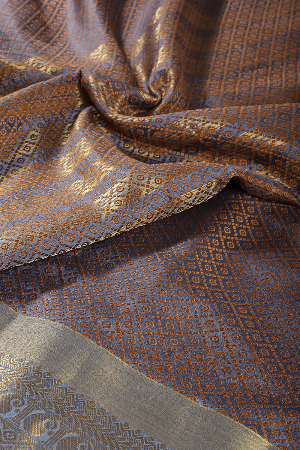 Greyish Blue Color Zari & Resham Weaving Silk Saree