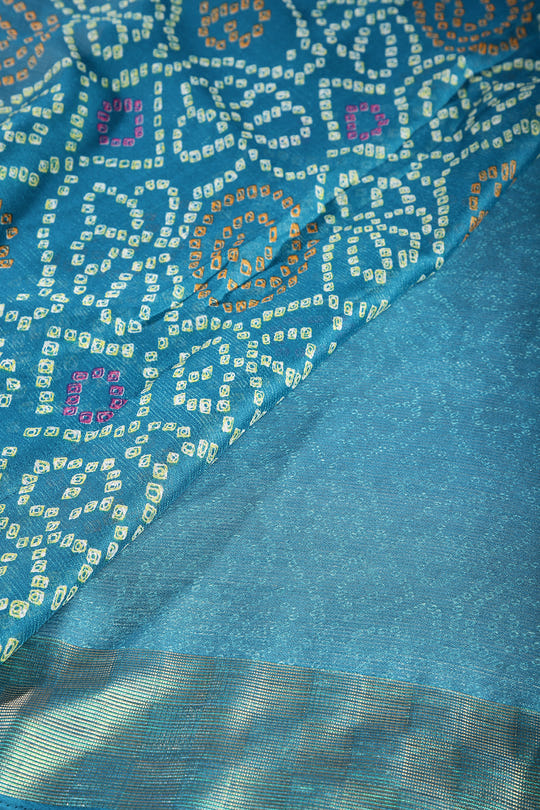 Muted Blue Color Chiffon Bandhani Printed Saree
