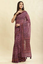 Dusky Purple Cotton Silk Printed Saree