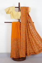 Mustard Georggette Resham Embroidered And Swaroski Work Saree