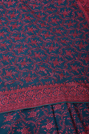 Nile Blue & Pink Georgette Resham Floral Jal Woven And Swarovski Work Saree